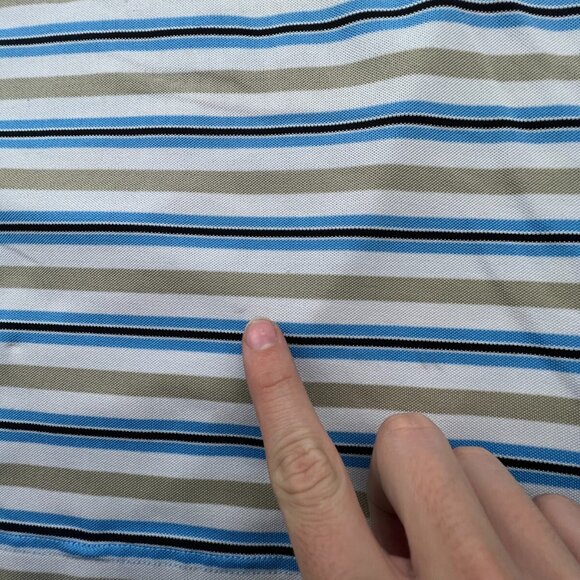 Footjoy Polo Shirt Mens Large Blue Beige Striped Short Sleeve Amelia Island Club - Picture 15 of 16